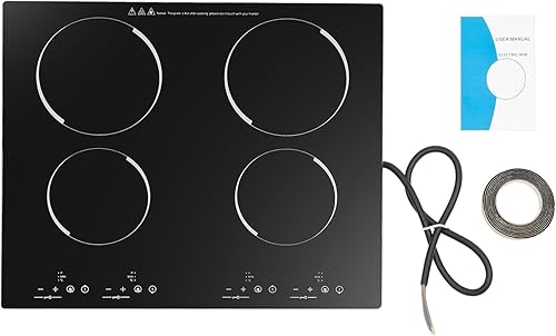 Estufa eléctrica de 4 quemadores de 23 pulgadas, estufa eléctrica integrada y de encimera, con bloqueo de seguridad para niños, temporizador,