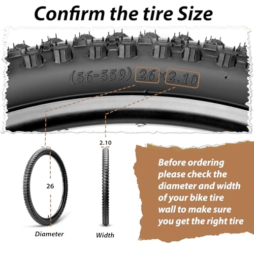 MOHEGIA Mountain Bike Tires Set: 2 Pack 26×2.1/27.5×2.1/ 29×2.1 Inch Folding Bicycle Tires Replacement and Pair 26/27.5/29 Inch Inner Tubes Schrader Valve with Tire Levers