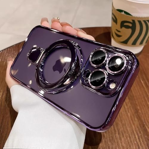 Image of Magnetic Ring Case for iPhone 16 Pro Max Case Kickstand Compatible with MagSafe Built-in Camera Lens Protector Shockproof Phone Case for iPhone 16 ProMax 6.9 inch - Purple
