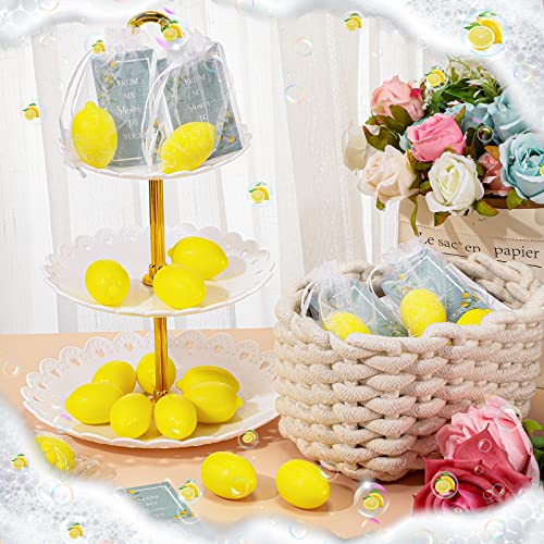 Image of Lounsweer Set of 100 Lemon Shaped Soap Gift Bulk Baby Shower Party Favors for Guests Wedding Italian Lemon Soap Thank You Cards Bag for Guests Return Gift Bridal Birthday Party Decoration