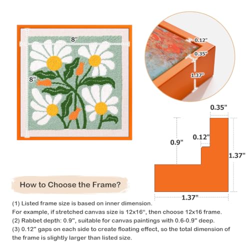 Image of FOLKOR 2 Pack Floater Frame for 8x8 Canvas Paintings Art Prints,Orange