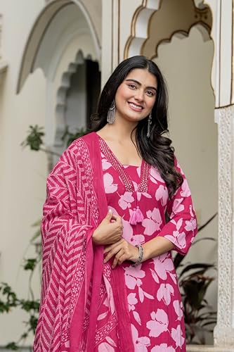 Image of Rangnavi Women's Floral Printed Stright Kurta with Pant & Dupatta Set | Ethnic set | Kurta set