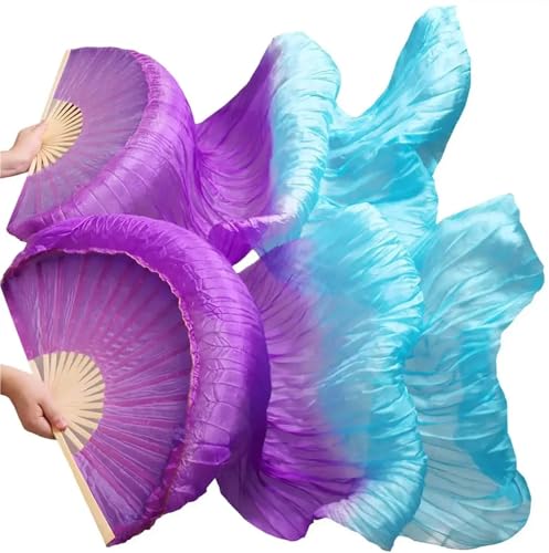 Éventails en tissu de soie véritable danse du ventre dégradé couleurs performance femme