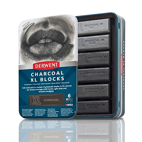 Derwent Charcoal Set di 6 Blocchi di Carboncino XL da 60 mm, Solubili in Acqua, Adatti per Realizzare Schizzi, Disegni e Dettagli Espressivi, Qualità Professionale, 2306196