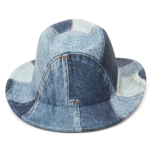 Image of Tie Dye Denim Patchwork Cowboy Hat for Women Men Western Wide Brim Costume Party Hat