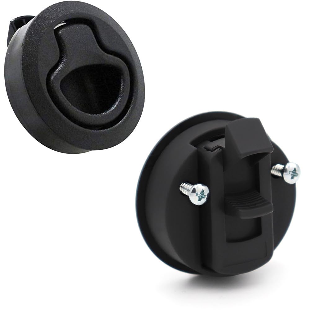 2 Inch 50mm Flush Pull Slam Latch Round for Rv Boat for Marine Deck Hatch Door Cabinet Hardware, Plastic, Black