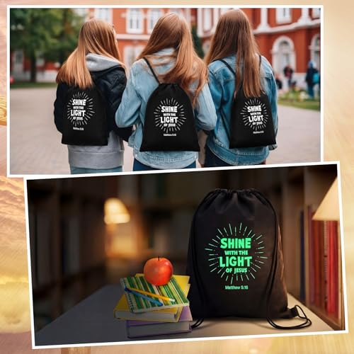 Image of 18 Pcs Shine with The Light of Jesus Drawstring Backpacks Bulk