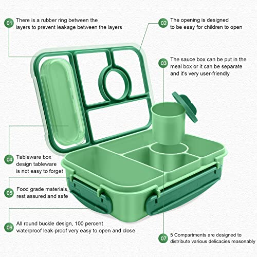 Amathley Bento Box Adult Lunch Box,Lunch Box Kids,Lunch Containers For Adults/Kids/Toddler,5 Compartments Bento Lunch Box For Kids With Sauce Vontainers,Microwave & Dishwasher & Freezer Safe thumb #1