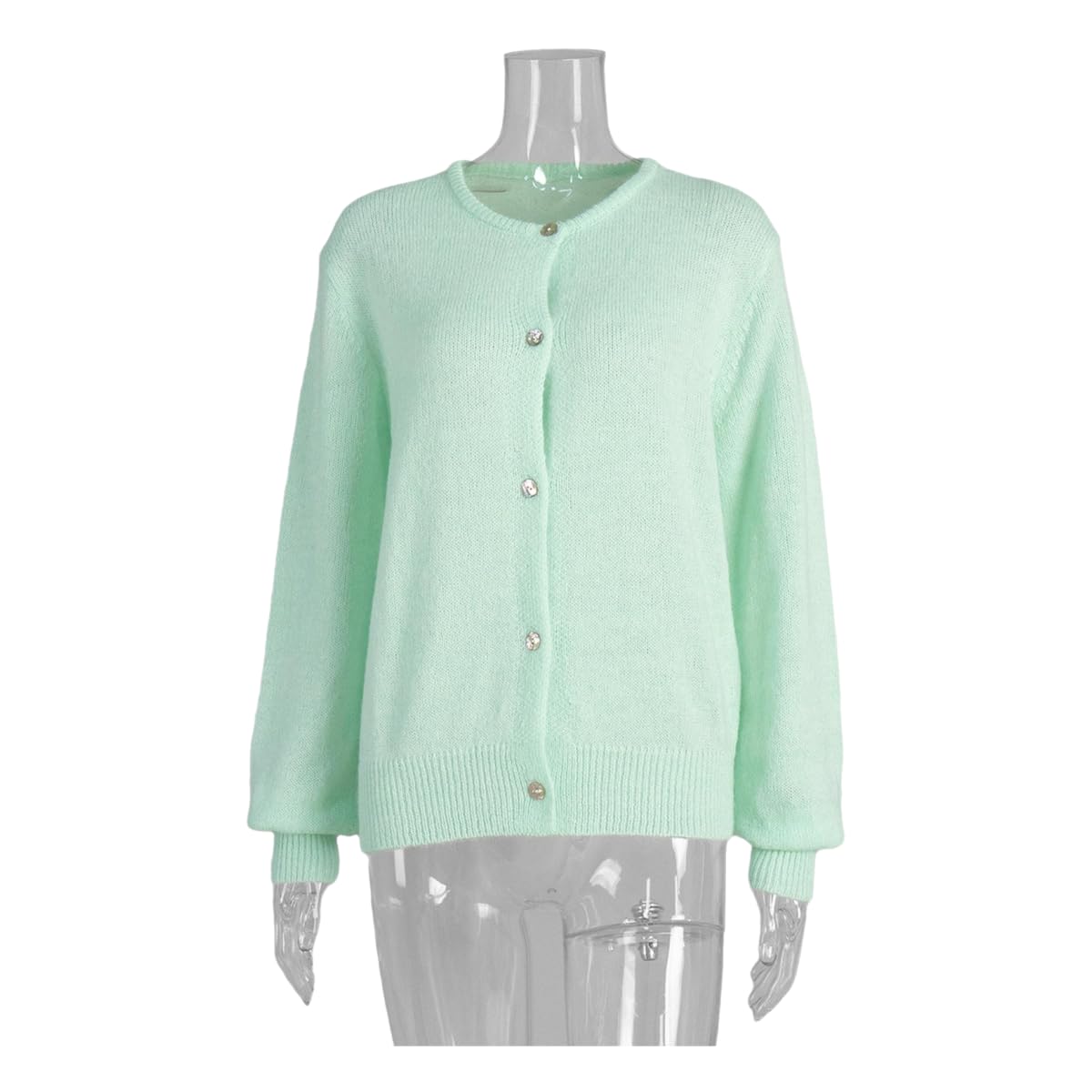 Maglione da Donna Cardigan Corto A Maniche Lunghe Pullover Lavorato Maglia-Verde-s