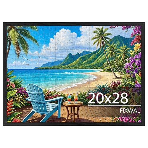 Fixwal 20x28 Puzzle Frame Wood Picture Frame Vertical or Horizontal Wall Display for 1000 Pieces Jigsaw Puzzles Large Photos and Posters Black