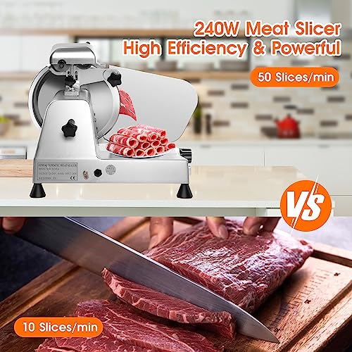 Zomagas Meat Slicer Machine,10 inch Commercial Meat Slicer, 240W Frozen Meat Cheese Deli Slicer,Premium Chromium-plated Steel Blade Semi-Auto Foody Slicer for Commercial and Home Use,Low Noises - Thumbnail 3
