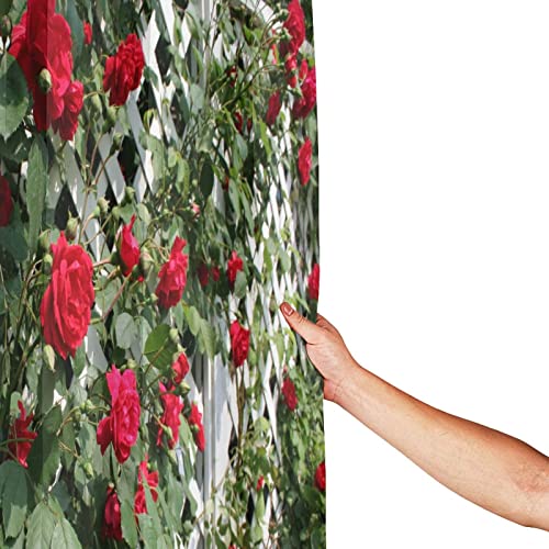 SATOHA Red Rose Flower and Green Leaf Shower Curtain Set including 12 Hooks - Bath Fence Garden Outdoor Scenic Fabric for Bathroom - Image 4