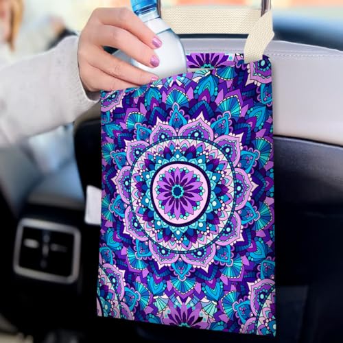 Image of IRADA Mandala Flower Car Trash Bag - Purple, Polyester, 11X14 inches, 154 cubic inches, Car Accessory