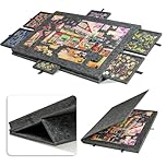Lightweight Tilting Puzzle Board | Portable Jigsaw Table with 6 Drawers & Felt Surface | Foldable Design for Up to 1000 Pieces (Gray)