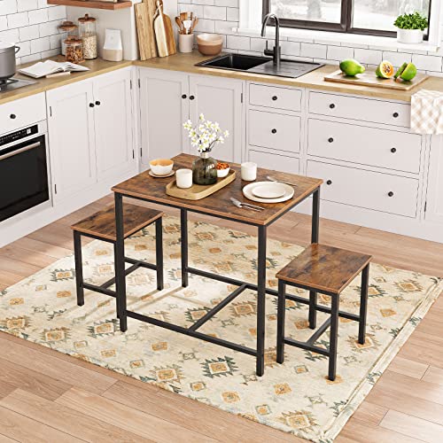 Hoobro Dining Table Set, Bar Table And Chairs Set, Kitchen Table And Bar Stools, 3-Piece Breakfast Table Set For Kitchen, Living Room, Party, Rustic Brown And Black Bf75Cz01G1 #TOP3