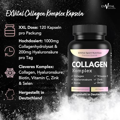 Collagen Hyaluronsäure Komplex, 120 Collagen Kapseln vom Weiderind, angereichert mit Biotin, Vitamin C, B2, Zink & Selen, 1000mg Collagenhydrolysat pro Tag – Bild 3