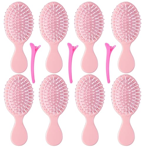 8 pcs Mini Hair Brush,Travel Detangling Brush for Most Hair Types (Pink)
