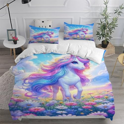 Housse de couette licorne lit king parure de lit 3 pièces imprimé animalier