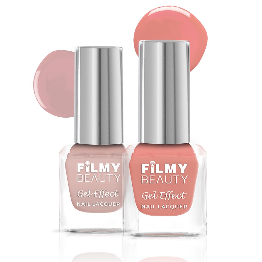 Gel Effect Nail Polish Set of 2 | Glossy Quick-Dry Finish | Long-Lasting & Chip-Resistant Formula (10 ml Each) (Merry (Nude Heart, Barely Pink))-image-34
