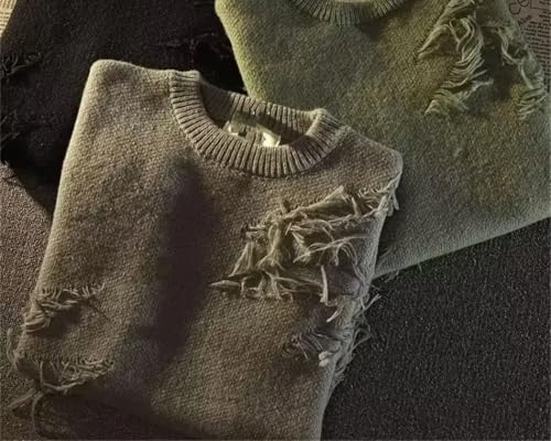 Men's Vintage American Style Knitted Sweater - Casual Loose Long Sleeve Crew Neck High Street Pullover2