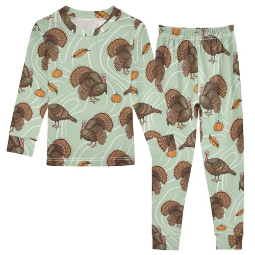 Pajama Sets Long Sleeve Turkey Pumpkin Leaf Pattern Soft Comfy Sleepwear 2 Piece PJS 3-8T