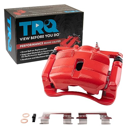 Image of TRQ Front Left Brake Caliper w /Bracket Performance Red Drivers Side | For 2008-2013 Nissan Rogue 2014-2015 Rogue Select