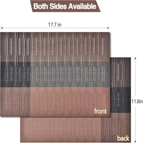 Image of Potency Table Mats Set of 4, Woven Placemate for Dining Table, Heat-Resistant Placemats Stain Resistant Anti-Skid Washable PVC Table Mats, Vinyl Placemats for Dining Kitchen Restaurant Table (A-Brown)