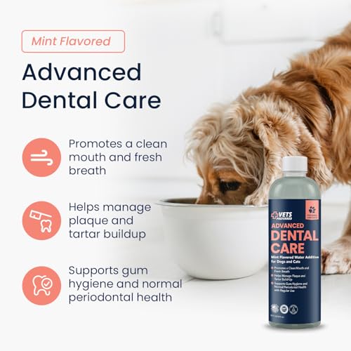 Image of Vets Preferred Dog Breath Freshener & Water Additive for Dental Care - Fights Bad Breath, Removes Tartar & Plaque - Dog Mouthwash for Healthy Teeth & Gums, Gingivitis Support - Mint Flavor (Pack of 3)
