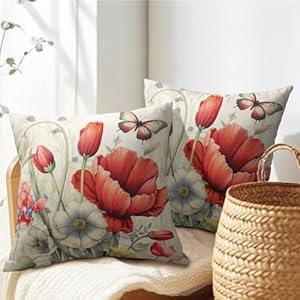 Spring Summer Flower Pillow Covers 18x18 Inch Set of 2 Red Floral Butterfly Summer Outdoor Throw Pillows Spring Farmhouse Pillowcases Cotton Linen Cushion Covers for Couch Bed Sofa Chair Home Decor Spring Summer Flower Pillow Covers 18×18 Inch Set of 2 Red Floral Butterfly Summer Outdoor Throw Pillows Spring Farmhouse Pillowcases Cotton Linen Cushion Covers for Couch Bed Sofa Chair Home Decor