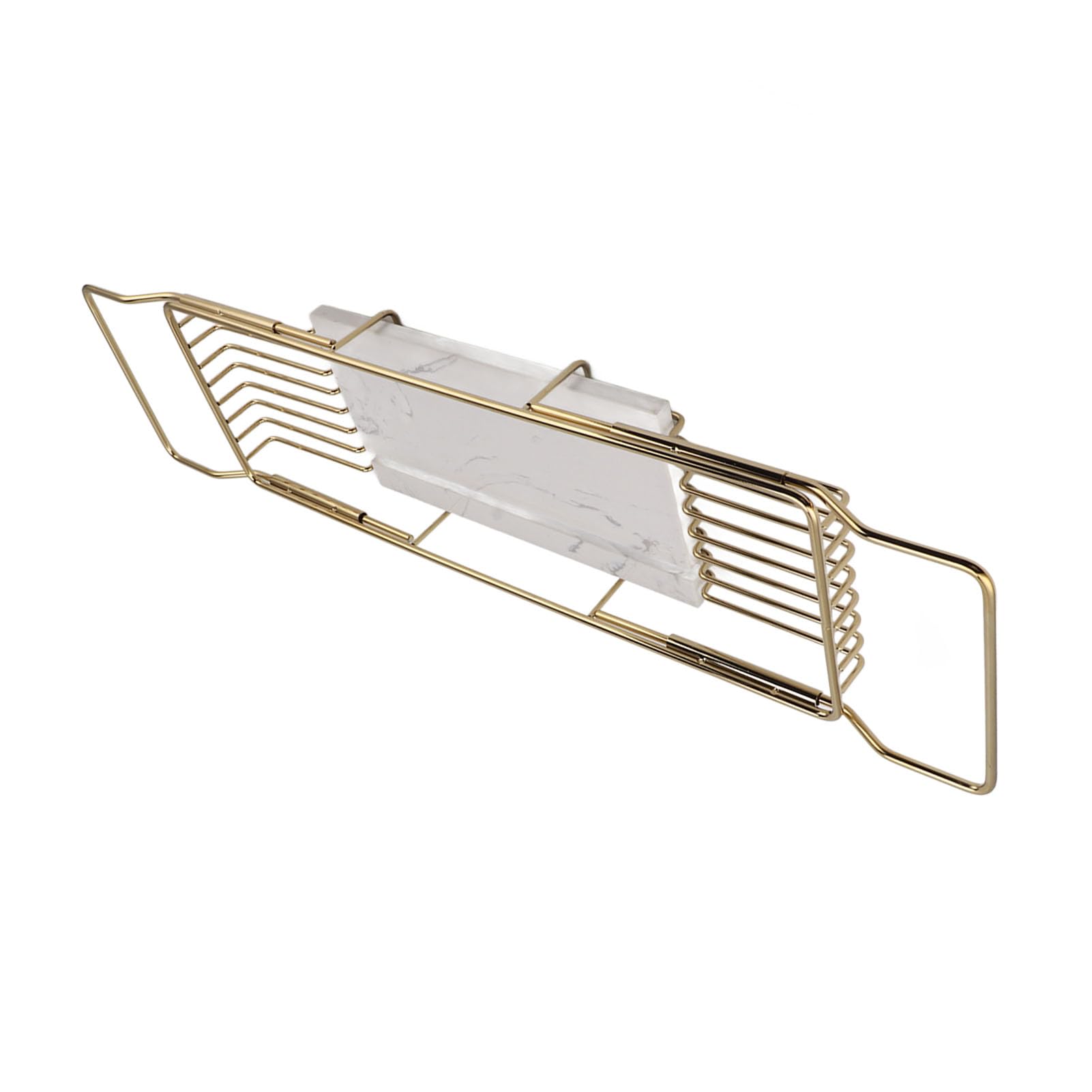 Estante para Bañera de Mármol y Metal, Organizador de Ducha (Oro Blanco)