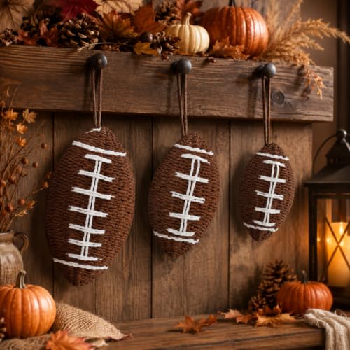 Beeveer 3 Pcs Fall Football Decor Rustic Woven Wall Hanging Decoration