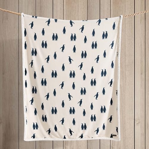 Image of Eddie Bauer - Throw Blanket, Ultra-Soft Plush Blanket with Faux Shearling Popcorn Fleece Reverse, Oversized Bedding for Couch or Bed (Emperor Penguin Blue, 50 inch x 60 inch)