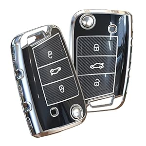 OATSBASF Autoschlüssel Hülle VW, VW Golf 7 Schlüsselbox, Schlüsselhülle Cover für VW Polo Skoda Seat 3-Tasten (C-Schwarz…