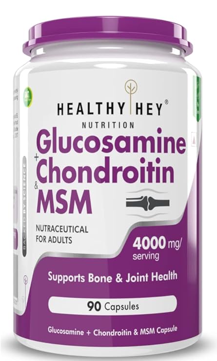 HealthyHey Nutrition Double Strength Glucosamine Chondroitin and MSM for Cartilage; Joint and Bone, 90 Capsules