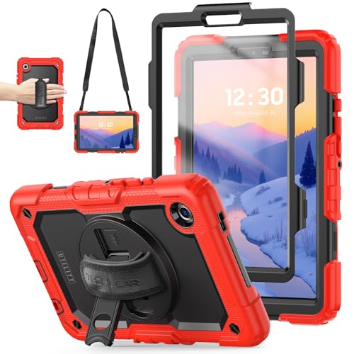 Coque antichoc Samsung Galaxy Tab A11 rouge protégeant des chutes avec support rotatif