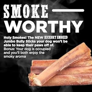 Best bully sticks hickory smoked 100 natural jumbo 6 inch bully sticks for dogs 4 pack  smoky odor free no additives grain free beef dog chews   cucciolini doodles