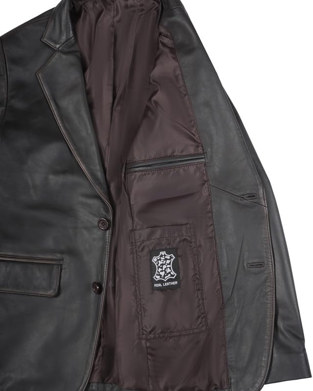 Image of Blingsoul Mens Leather Blazer Jacket - Real Lambskin Sport Coat with Notch Lapel Collar