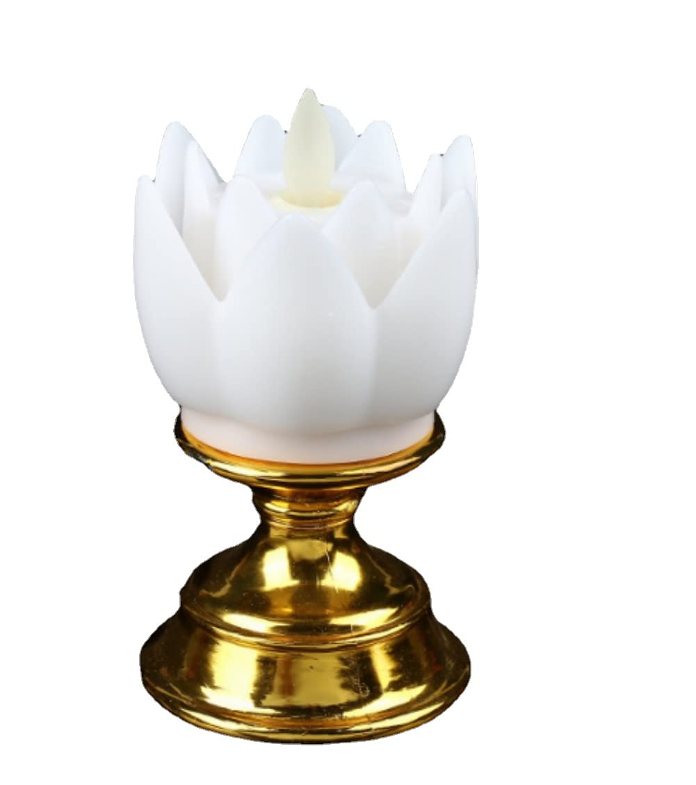 Anso White Lotus Lamp Colorful Creative Ornament Battery Operated Holy Buddhist Altar Supplies (White)