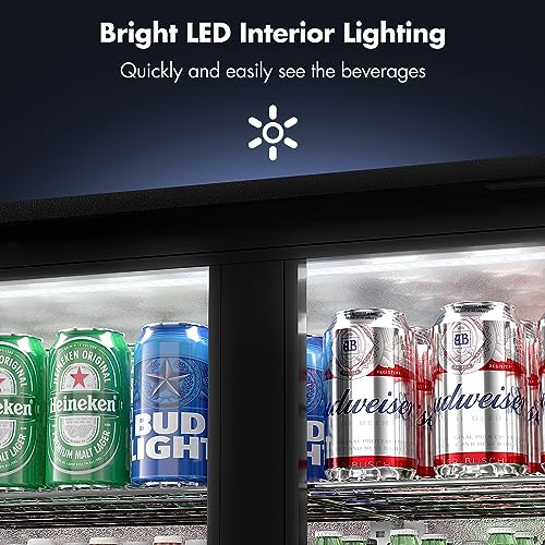 Image of Coolski Back Bar Cooler Commercial Undercounter Refrigerator with 2 Glass Door, Bar Beverage Refrigerator for Beer Soda Wine 7.0 Cu.Ft. Capacity LED Lighting ETL NSF Approved, Black