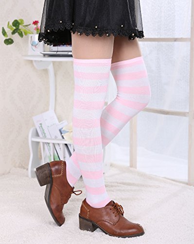 Image of Womens Thigh High Socks Athletic Stripe Cute Colorful Over the Knee High Sock Colorful Long Tube Sock