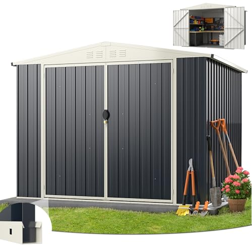COSTWAY Abri de Jardin Métal 7.5 m³, Toit Double Pente, Porte Double, Cadenas à Clé, 4 Aérations, Cabane de Jardin Exterieur 4.5 m², pour Vélo, Poubelle, Outil, Gris Anthracite