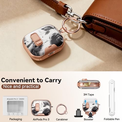 Image of for AirPod Pro 3 Case 2025, with Safty Lock & Phone Stand for Floral AirPod Pro 3 Generation Case Cover for Women Girly, iPod Pro 3 Cases with Keychain & Cleaner Kit -Ink Wash Painting