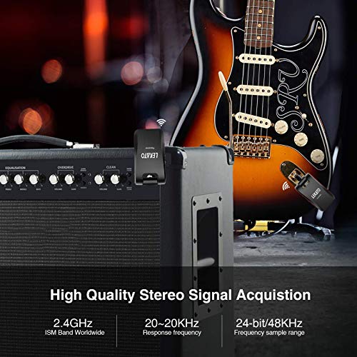Lekato 2.4Ghz Wireless Guitar System 6 Channels Rechargeable Audio Wireless Transmitter Receiver For Guitar Bass Electric Instruments, Stereo And Mono 1/4” & 1/8” 2 In 1 Plugs (Black) #TOP3
