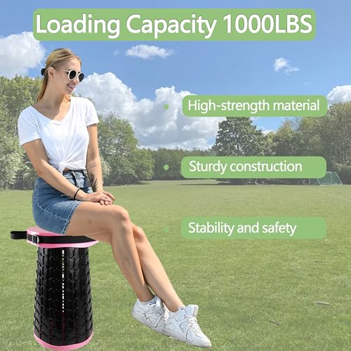 Image of ALEVMOOM Upgraded XXL Collapsilbe Stool with Cushion,More Sturdy and Height 19.7 inch,D11.8 inch,Portable and Lightweight Adjustable Telescoping Stool for Camping Hiking BBQ Max Loading 1000Ibs