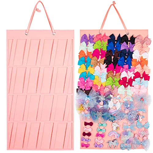 Image of XRACEPHOL Bow Holder for Girls Hair Bows Claw Clip Organizer, Large Capacity, 4 Layer Display Holder, Holds 150+ Pcs, Pink-B, Modern Style, Felt Material, Easy Assembly for Girls & Women