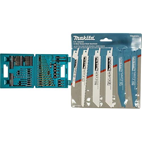 Makita B-49373 75 PC Metric Drill and Screw Bit Set & 723086-A-A 6pc Recip Blade Assortment Pack