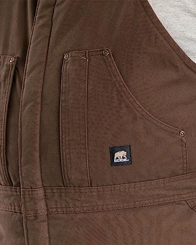 Berne Men's Highland Washed Insulated Bib Overall, Large Short, Bark #TOP2