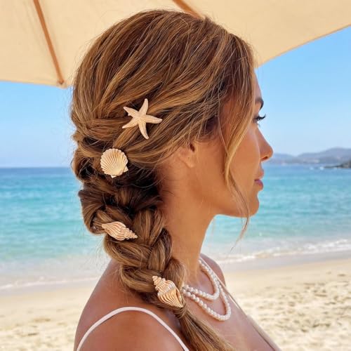 BARTOSI Pinzas Para el Cabello Playa Dorado Conchas Marinas Estrella de Mar Accesorios Para Mujeres y Niñas (Pack de 6) miniatura 7