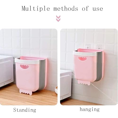 Miniatura 7 de Cubo de basura colgante de cocina, cubo de basura pequeño plegable para puerta de armario de cocina, contenedor de basura de plástico plegable