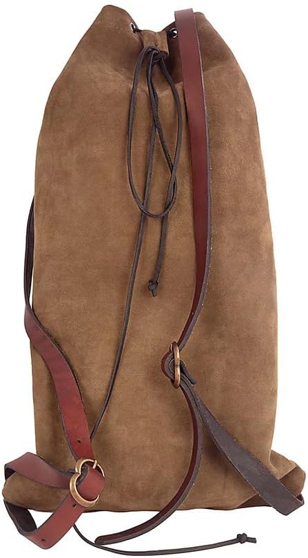 Medieval Backpack Drawstring Leather Bag for SCA LARP Reenactment Ren Fair (Brown)
